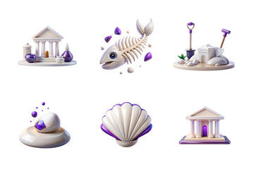 archeology set collection icon violet color in plastic 3d style