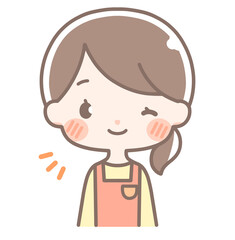 上半身｜ウインクする女性イラスト｜エプロン
