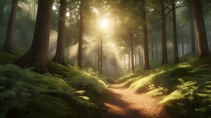 Obraz premium Forest Pathway at Sunrise