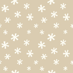 Abstract snowflakes seamless pattern. Paper cutout white snowflakes on kraft background. Ideal for wrapping paper, textile, backgrounds, and more.