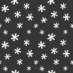 Abstract snowflakes seamless pattern. Paper cutout white snowflakes on black background. Ideal for wrapping paper, textile, backgrounds, and more.