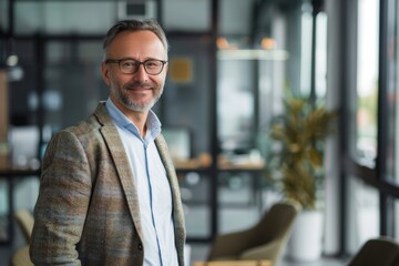 Obraz premium Portrait of a confident mature businessman working in a modern office