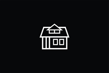 house silhouette, window and chimney on the roof on black background, home or house with chimney Creative Building logo for construction