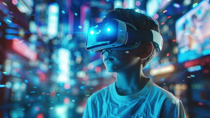 kid with virtual reality VR, Metaverse digital