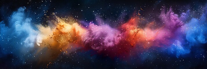 Abstract colorful background. Powerful explosion of colorful colored dust. Professional color grading.