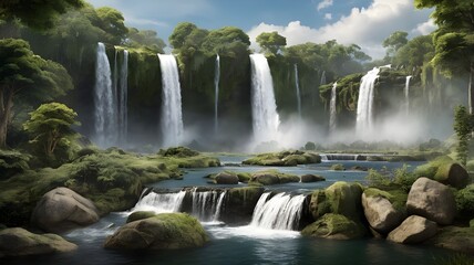 Obraz premium Majestic Forest Waterfall