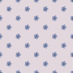 Blue flowers on the background of a gently powdery pattern. Seamless pattern. Floral, wallpaper, decoration, flowers, texture, illustration, design, ornament, spring, summer.
