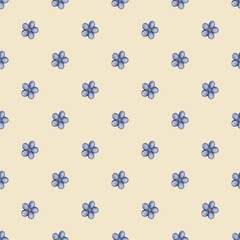 Blue watercolor flowers on a light peach background pattern. Seamless pattern.
