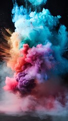 Abstract colorful background. Powerful explosion of colorful colored dust. Professional color grading.
