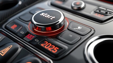 Fototapeta premium Start 2025 Red Power Button. Happy New Year