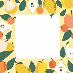 Fruit Frame Border Template with Pears and Apples