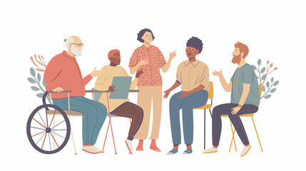 A sign language interpreter communicating with a group, Disability Pride Month with copy space