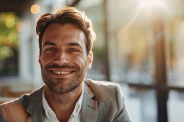 Obraz premium happy businessman having a break in office