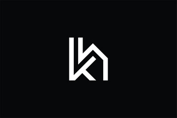 letter kh, hk, kn abstract home construction company real estate business creative minimal monochrome monogram symbol isolated on black background