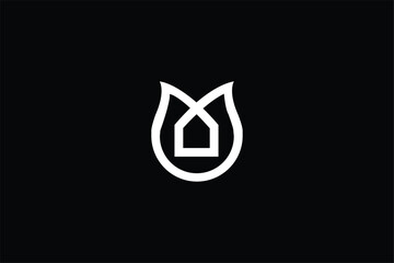 cat face in circle in shape of flower abstract logo icon symbol, Black cat's head icon isolated on black, flower and cat iconic logo