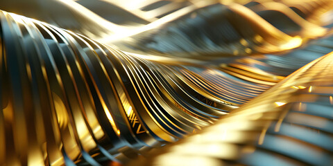 Abstract gold metal wave pattern full reflection and shiny