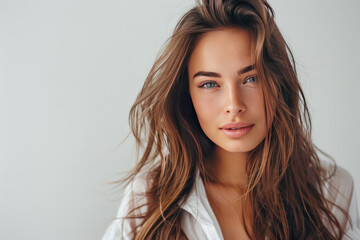 Fototapeta premium Young beautiful woman on white background
