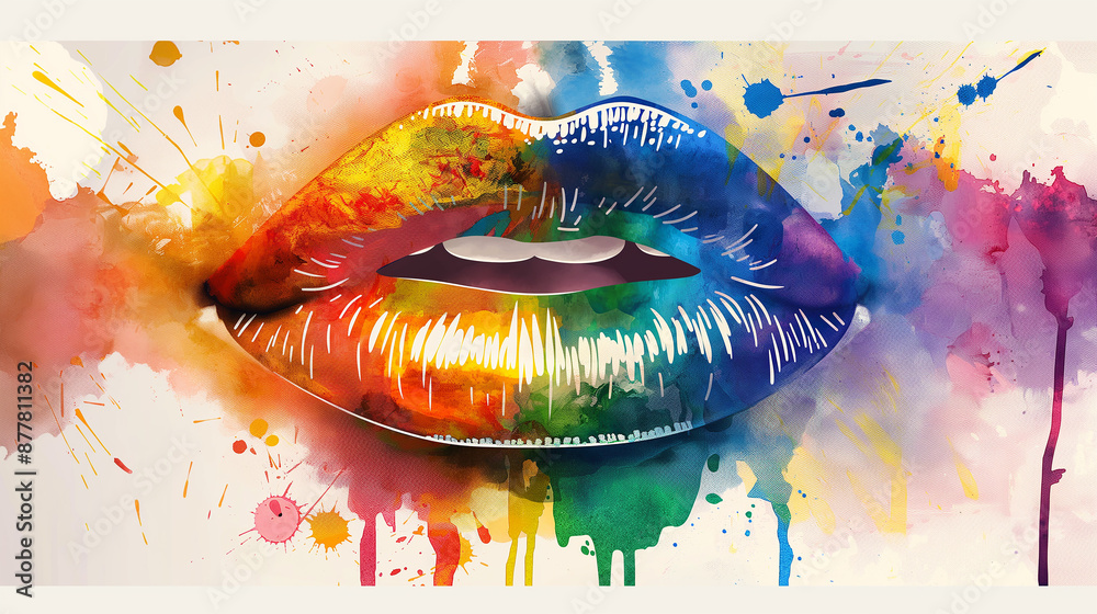 Aufkleber rainbow lips showing colorful splashing artistic design