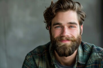 Obraz premium Smiling bearded young male model dressed casually