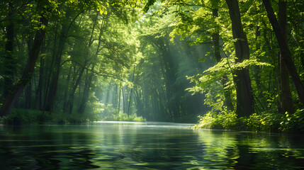 Tranquility of a forested river winding gently through the landscape