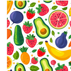 Colorful Fruit and Vegetable Pattern for Food, Health, and Wellness