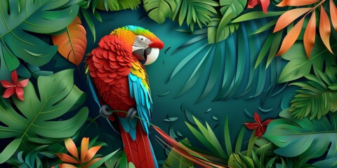 Fototapeta premium Abstract Exquisite 3D Relief Parrot: A vivid mural illustration that brings the elegance of birds to your space, crafted by artificial intelligence art