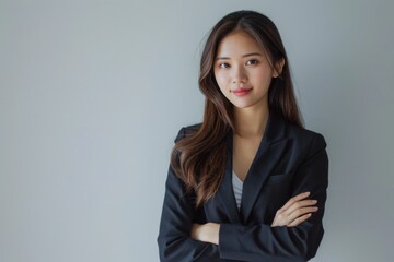 beautiful asian businesswoman with arms crossed on a white background