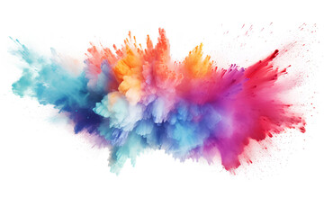 Rainbow chalk pieces and flying dust, burst effect isolated white background