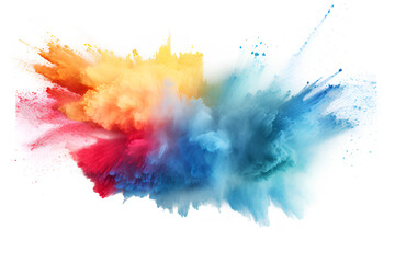 Rainbow chalk pieces and flying dust, burst effect isolated white background