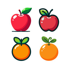 apple and orange fruit vector element icon