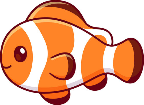 Cute cartoon Clownfish drawing. Clown fish illustration in simple kawaii style.