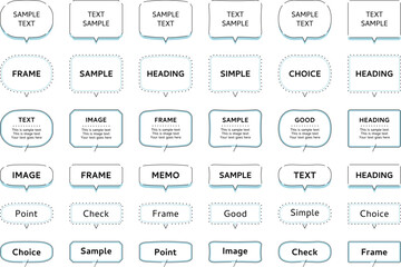 吹き出し　バリエーション　セット　線　ライン　シンプル　飾り　装飾　囲み　枠　飾り罫　フレーム　水色