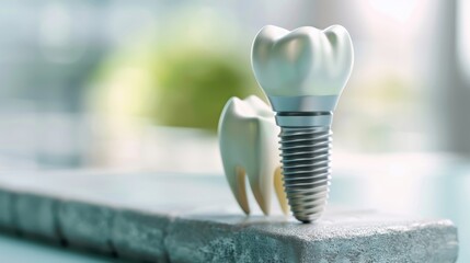 A close-up of a dental implant model showcasing its structure, representing modern dental technology and healthcare.