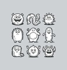 Fototapeta premium Funny Monsters printable stickers clipart vector illustration set