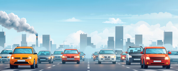 Fototapeta premium Visualization of gas emissions from various vehicles, Gas emissions, air pollution awareness