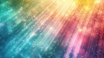 Obraz premium A soft gradient background blending shades of green, yellow, blue, and pink, with subtle light flares creating a bright and uplifting atmosphere. 
