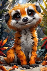 Fototapeta premium Cute smiling meerkat, digital, playful cartoonish, caricature-like, vector art illustration, colorful cartoon, character, vibrant primary