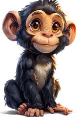 Obraz premium Cute smiling monkey, digital, playful cartoonish, caricature-like, vector art illustration, colorful cartoon, character, vibrant primary