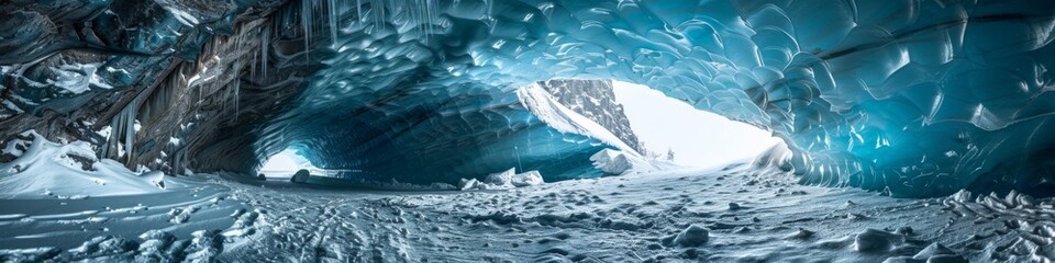 Frozen Realm: An Enchanting Glimpse into the Crystalline Caverns of an Ice Cave, a Wonderland of Glacial Beauty.