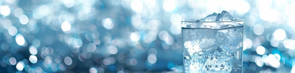 Refreshing Chill: A Glass of Water with Ice against a Frosty Background, Capturing the Essence of Cool Tranquility