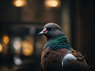 pigeon looks at the camera on street