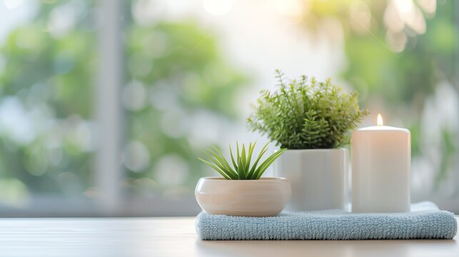 Daily wellness routine with serene setting, Wellbeing  Routine  Unwind, promoting consistent healthy habits