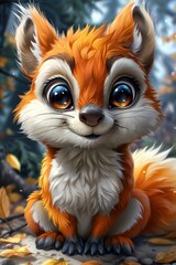 Obraz premium Cute smiling squirrel, digital, playful cartoonish, caricature-like, vector art illustration, colorful cartoon, character, vibrant primary