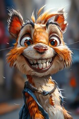 Cute smiling squirrel, digital, playful cartoonish, caricature-like, vector art illustration, colorful cartoon, character, vibrant primary