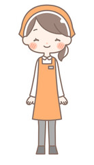 全身｜笑顔の女性店員イラスト｜エプロン