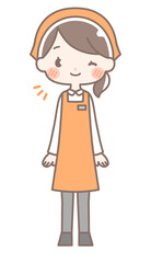 全身｜ウインクする女性店員イラスト｜エプロン