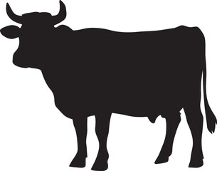  Cow black silhouette isolated on white background. Vector illustration