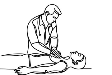Continuous one black line drawing of CPR technique emergency and first aid class training