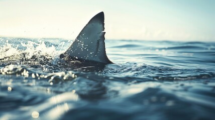 Fototapeta premium Shark Fin Emerging from the Ocean at Sunrise