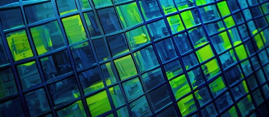 Vibrant green and blue digital grid with a techinspired design, it expresses an abstract and dynamic feel AIG62